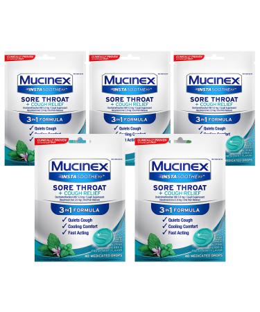 Mucinex InstaSoothe Sore Throat + Cough Relief Alpine Herbs & Mint Flavor Fast Acting Cooling Comfort Powerful Sore Throat Oral Pain Reliever 40 Medicated Drops
