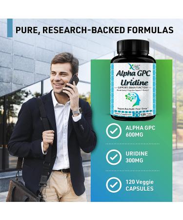Alpha GPC Choline 600mg + Uridine Monophosphate 300mg Nootropic Supplement - Boost Focus, Energy & Cognitive Performance - 120 Veggie Capsules - Buy Online on GoSupps.com