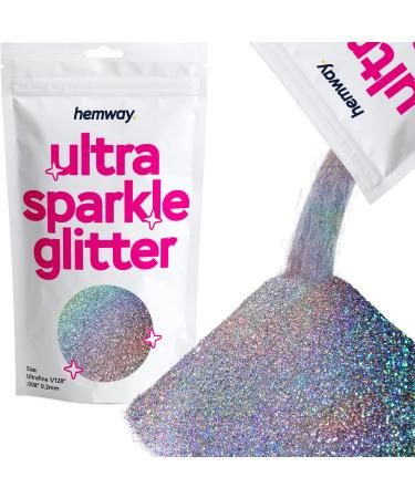 Hemway Premium Ultra Sparkle Glitter Multi-Purpose Metallic Flake for Nail Art  Cosmetic Graded  Makeup  Festival and Hair 100g / 3.5oz - Ultrafine (1/128 0.008 0.2mm) - Silver Holographic Silver Holographic Ultrafine - ...
