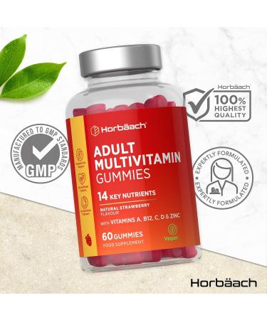 Horbaach Multivitamin Gummies with 14 essential Vitamins and Minerals contains vitamins A C D B12 and more for Men and Women Strawberry flavor Horbach - Buy Online on GoSupps.com