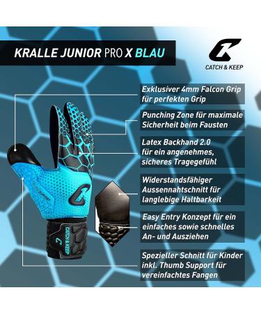 Catch & Keep KRALLE Junior Pro 3.0 Goalkeeper Gloves | Professional Children's Soccer Gloves - Ultra-High Falcon Grip - Optimal Passport Version 3 - Blue 5 - Buy Online on GoSupps.com