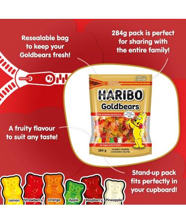 Haribo Goldbears Gummy Candy 6 Fruity Flavours No Artificial Colours - 284g Resealable Bag Goldbears 284 g (Pack of 1) - Buy Online on GoSupps.com