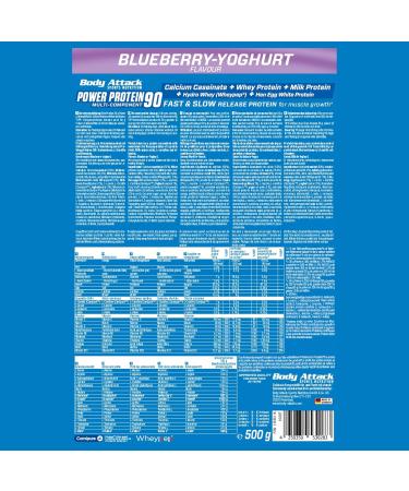 Body Attack Power Protein 90 - Blueberry Yoghurt 500g | Multi-Component Protein Powder with BCAA Vitamins & L-Carnitine | Extra Creamy Protein Shake | Made in Germany - Buy Online on GoSupps.com