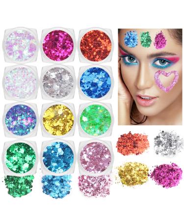 MEICOLY 12 Colors Face Glitter Palette Body Glitter Set Face Sparkles Chunky Hair Glitter Mermaid Face and Body Glitter Gel Glitter Makeup Festival Face Paint Glitter Body Glitter for Women and Kids 12 body glitter palette