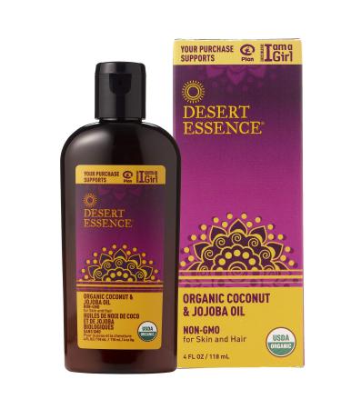 Desert Essence Organic Coconut and Jojoba Oil - 4 Fl Ounce - For Skin and Hair - Beauty Oil - No Oily Residue - Absorbs Quickly - Rejuvenates Skin - USDA Certified - Moisturizes Skin Coconut and Jojoba Oil 4 Fl Oz (Pack