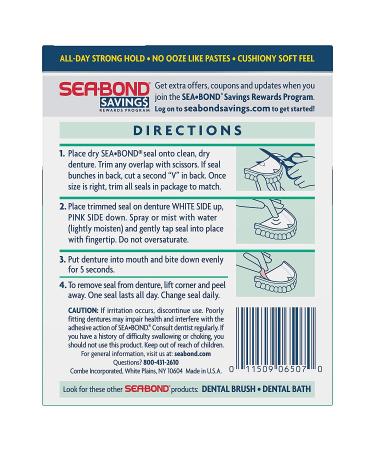 Sea Bond Secure Denture Adhesive Seals | Fresh Mint Uppers | Zinc-Free | All Day Hold | Mess-Free | 30 Count Pack (1 Upper) - Buy Online on GoSupps.com