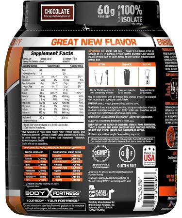 Body Fortress Super Advanced Isolate Protein Chocolate Powder Supplement - Low Fat, Carbs, and Sugar - 1-1.5lb Jar - Buy Online on GoSupps.com