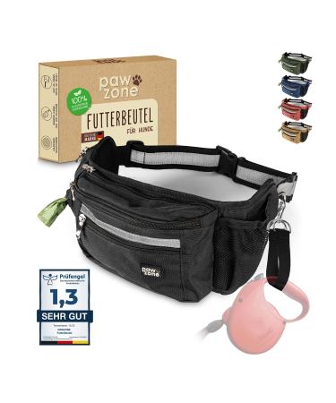 Pawzone Futter bag Dogs - treat for dogs - belly pocket for dogs accessories - treats for dogs - including reflector strap & additional belt for flexileine (black)