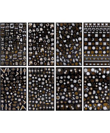 JMEOWIO Christmas Glitter Nail Art Stickers - 8 Sheets Snowflake Xmas Decals in Gold & White - Buy Online on GoSupps.com