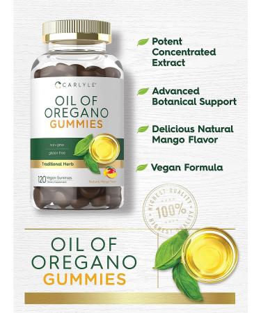 Carlyle Oregano Oil Gummies 3000mg 120 Count Natural Mango Flavor Vegan Non-GMO Gluten Free Traditional Herb Supplement - Buy Online on GoSupps.com