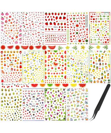 Leelosp 14 Sheets Summer Nail Art Stickers Decals with Tweezers 3D Self-Adhesive DIY Nail Art Decoration Summer Fruit Nail Sticker Tropical Fruit Nail Art Decal for Women Little Girls Nail Decoration - Buy Online on GoSupps.com