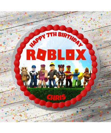 Roblox Themed Personalised PRECUT Cake Topper 8 Inch Round Edible Icing Sheet Birthday Cake Decoration