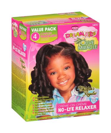 African Pride Dream Kids Olive Miracle (4) Touch-Up Relaxer Kit, Regular - Helps Strengthen & Protect Hair, Contains Olive Oil to Seal in Moisture, 1 Kit