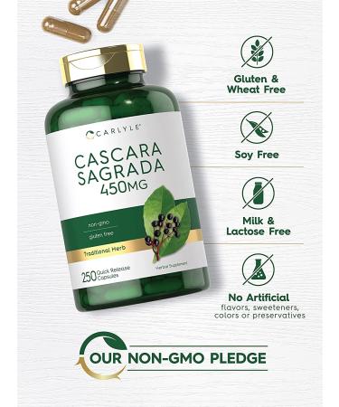 Cascara Sagrada 450mg | 250 Capsules Herbal Supplement | Non-GMO & Gluten Free by Carlyle - Buy Online on GoSupps.com