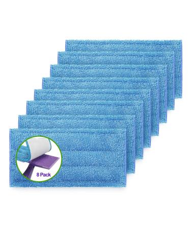 8 Pack Reusable Microfiber Mop Pads, Compatible with Swiffer Wet Jet Mops, Washable Microfiber Mop Pads for Wet & Dry Use Mop Pad Refills, Durable and Fitting for Home/Office Cleaning Tools (Blue)