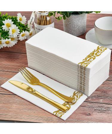 200 Pack Gold Disposable Guest Towels for Bathroom, Parties, Weddings - Soft & Linen-Like Decorative Hand Napkins - Buy Online on GoSupps.com