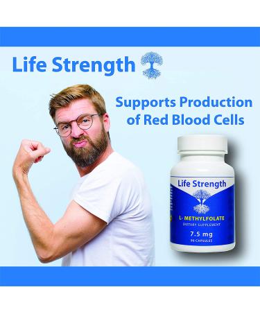 Life Strength L-Methylfolate 7.5 MG - 5-MTHF Supplement for Mood & Immune Support - Non-GMO & Gluten-Free - 90 Capsules - Buy Online on GoSupps.com