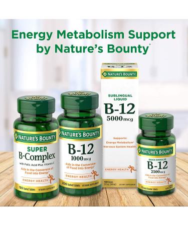 Natures Bounty Vitamin B12 1000mcg Quick Dissolve Supplement for Energy and Nervous System Health - 60 Tablets - Buy Online on GoSupps.com