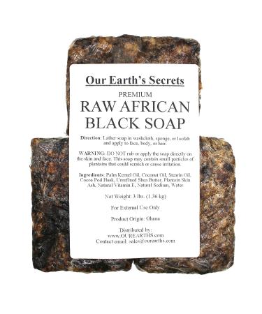 Premium Natural Raw African Black Soap - 3lb | Our Earth's Secrets - Buy Online on GoSupps.com