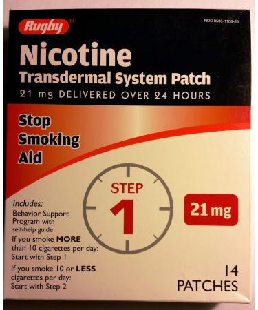 Rugby Nicotine Transdermal System Opaque Patch Step 1 Stop Smoking Aid 21 mg 14 Patches