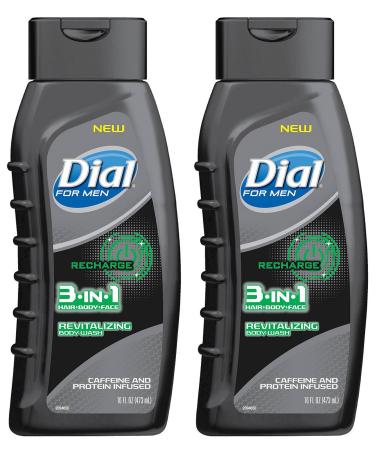 Dial for Men 3 in 1 Hair + Body + Face Revitalizing Body Wash 16 Fl. Oz. (Pack of 2)