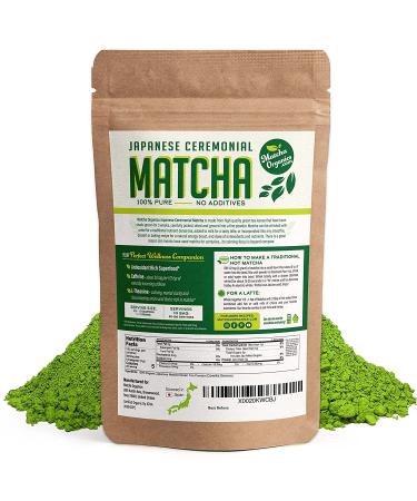 Japanese Ceremonial Matcha Green Tea Powder - USDA & JAS Organic - 1st Harvest - High Grade - From Japan - Ideal for Latte, Shake, Smoothies & Baking - 3.52oz (100g) - Buy Online on GoSupps.com