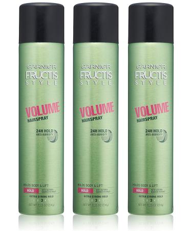 Garnier Fructis Style - Volume Hairspray - 24H Hold Anti-Humidity - Extra Strong Hold (3) - Net Wt. 8.25 OZ (234 g) Per Can - Pack of 3 Cans (Packaging / Designs Vary) Unscented 8.25 Ounce (Pack of 3)