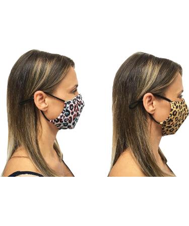 FACE MASK ADJUSTABLE REUSABLE DOUBLE LAYER WITH FILTER POCKET (PACK OF 2) (ANIMAL PRINT LEOPARD) - Buy Online on GoSupps.com
