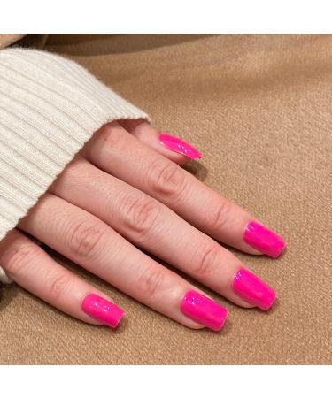 Novo ovo nails to glue medium angular neon pink holographic press on nails angular artificial fingernails for sticking up artificial nails with glue bonitas