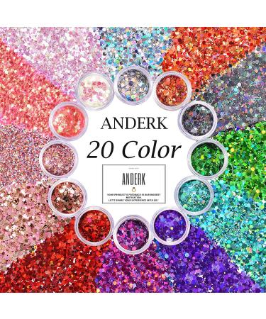 Shop Anderk 20 Boxes Glitter Chunky Face & Body Glitter for Makeup Nails Eyes & Hair 10ml 20 Vibrant Colors International Shipping Available - Buy Online on GoSupps.com