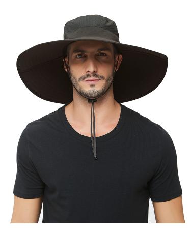 HLLMAN Super Wide Brim Sun Hat-UPF 50+ Protection,Waterproof Bucket Hat for Fishing, Hiking, Camping,Breathable Nylon & Mesh Dark Grey
