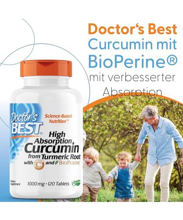 Doctors Best High Absorption Curcumin 1000mg - 120 Vegan Tablets | Lab Tested Turmeric Supplement - Gluten Free & Soy Free - Buy Online on GoSupps.com
