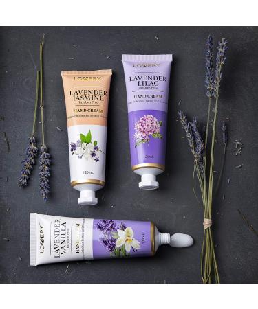 Fathers Day Gifts: Lavender Hand Lotion Set - 3 Luxury Hand Creams Gift Set with Lavender Jasmine, Lilac, and Vanilla scents - Includes Nail Filer in Metal Box - Enriched with Vitamin E & Shea Butter - Paraben Free - Buy Online on GoSupps.com