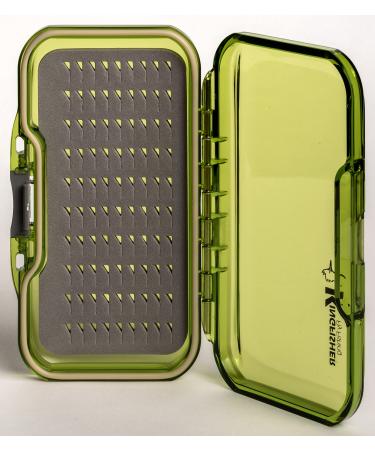 Kingfisher Fly Fishing Waterproof Fly Box with Spring Loaded Lid Green - Foam B