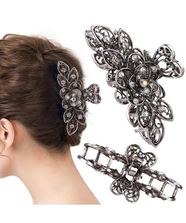CROWN GUIDE Fancy Hair Claw Jaw Clips Pins For Womens  Vintage Rhinestone Crystal Flowers Hair Barrette for Thick Hair Accessories White Silver One Size (Pack of 1) White - Buy Online on GoSupps.com