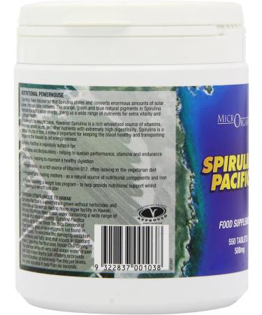 MicrOrganics Hawaiian Spirulina Pacifica 500mg - 550 Tablets | Pure & Natural Superfood Supplement - Buy Online on GoSupps.com