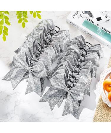 40 Pcs 8 Glitter Cheer Hair Bows Bulk - Silver Shiny Ponytail Holders for Cheerleaders - Buy Online on GoSupps.com