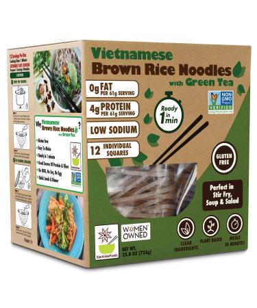 Rice Noodles, Brown Rice Noodles, Ramen Noodles Alternative, Non-GMO, Pad Thai Noodles, Star Anise Foods (Brown Rice Noodles with Green Tea, 12 servings) Brown Rice Noodles with Green Tea 12 Servings (Pack of 1)