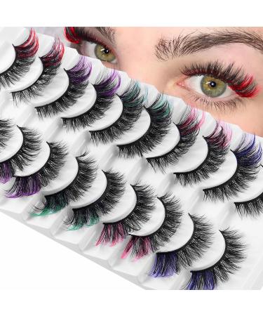 Colored Eyelashes Cat Eye Lashes Wispy 3D Faux Mink Lashes Fluffy Colorful False Eyelashes With Color On End Halloween Cosplay Lashes That Look Like Extensions C Curl Lashes Strips 5 Colors 10 Pair 5 colors(10 Pair Cat Eye)