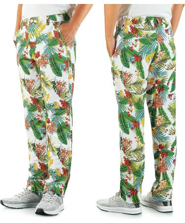 BOSREROY Men's Golf Pants - Stretch Straight-Fit Quick-Dry Athletic Pants - Palm Print Black 36W x 34L - Buy Online on GoSupps.com