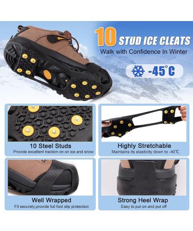 Ice Snow Cleats 10-Stud Rubber Crampons Anti Slip for Shoes & Boots - Men, Women, Kids - Size Large (7-9.5 Men/8.5-11 Women) - Buy Online on GoSupps.com