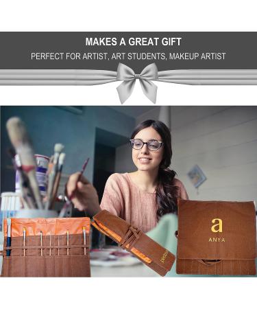 ANYA Artists Paint Brush Holder  20 Slots Paint Brush Storage Canvas Roll up pouch for Acrylic Oil Watercolor  Dark brown PEDZEL (brushes not included) - Buy Online on GoSupps.com