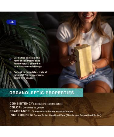 ETHERVA Raw Cocoa Butter | Truly Unrefined Pure | Non-Deodorized & Unbleached | Natural Aroma of Cacao | Rural Coop From Kerala India | Bulk DIY Body Butter | Thickener for Skin Body & Hair | 35 Oz - Buy Online on GoSupps.com