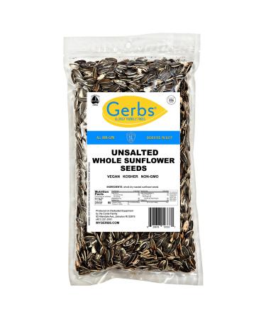 GERBS Unsalted Roasted Whole Sunflower Seed In Shell 1 lb., Top 14 Allergy Free Foods, Healthy Superfood Snack, Non GMO, Dry Roast, No Oils, No Preservatives, Resealable Bag, Gluten Free, Peanut Free, Vegan, Keto, Kosher