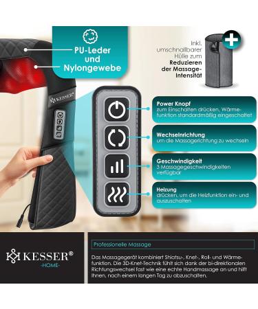 Kesser Neck Massage Device | Shiatsu Massage with Heat | 3D Shiatsu for Neck Back Shoulders Legs & Feet - Black/Anthracite - Buy Online on GoSupps.com