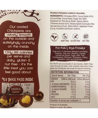  The Happy Snack Company The Happy Snack Company Pack of 20 tasty chocolate chickpea snacks 99 calories nut-free vegan gluten-free 20g serving - Buy Online on GoSupps.com