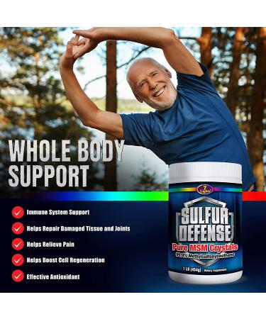 Sulfur Defense Opti-MSM 99.9% Pure MSM Powder - Organic Methylsulfonylmethane Crystals - Vegan, Non-GMO, Gluten-Free - 1lb - Immune Booster, Joint Pain Relief, Skin, Hair, Nails - Made in USA - Buy Online on GoSupps.com