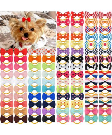 KANGAROO 120PCS (60 Paris) Cute Puppy Dog Small Bowknot Hair Bows with Rubber Bands Handmade Hair Accessories Bow Pet Grooming Products