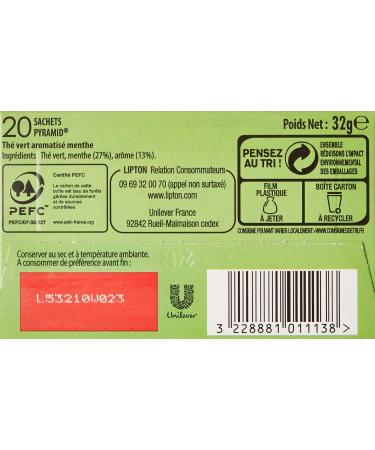 Lipton Th Vert Menthe Intense Go t Intens ment Frais & Subtil Label Rainforest Alliance 60 Sachets Lot de 3x20 Sachets 3 20 Unit (Lot de 3) - Buy Online on GoSupps.com