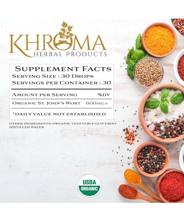 Organic St John's Wort 30 Servings - 800 MG Per Serving - Khroma Herbal Products - 2 FL OZ - Hypericum Perforatum - Buy Online on GoSupps.com